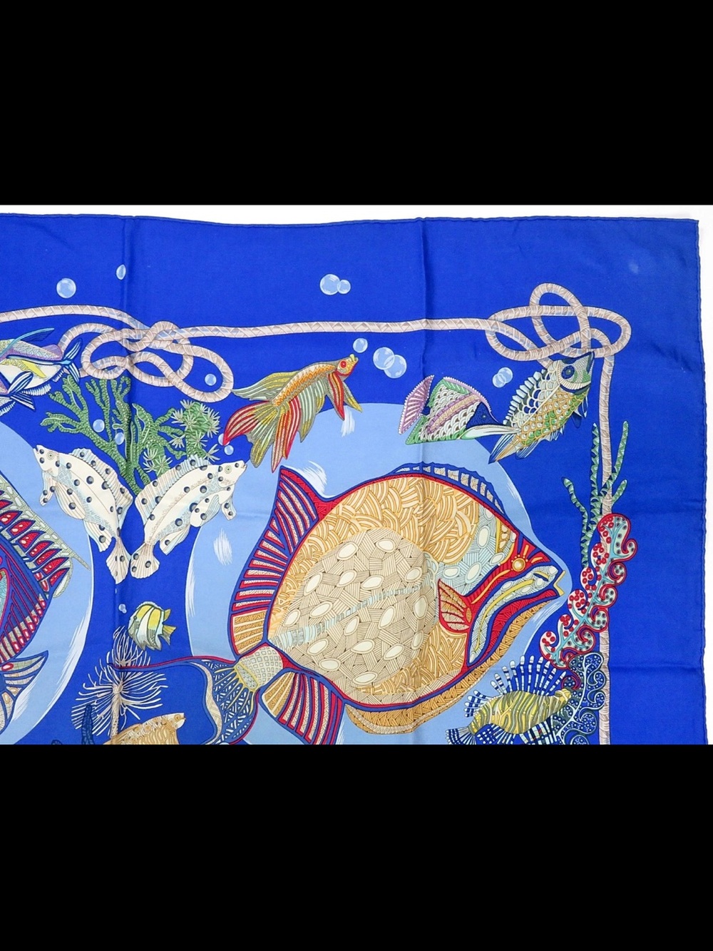 Hermes Blue Multicolor Fish Print Silk Scarf - Picture 3 of 13